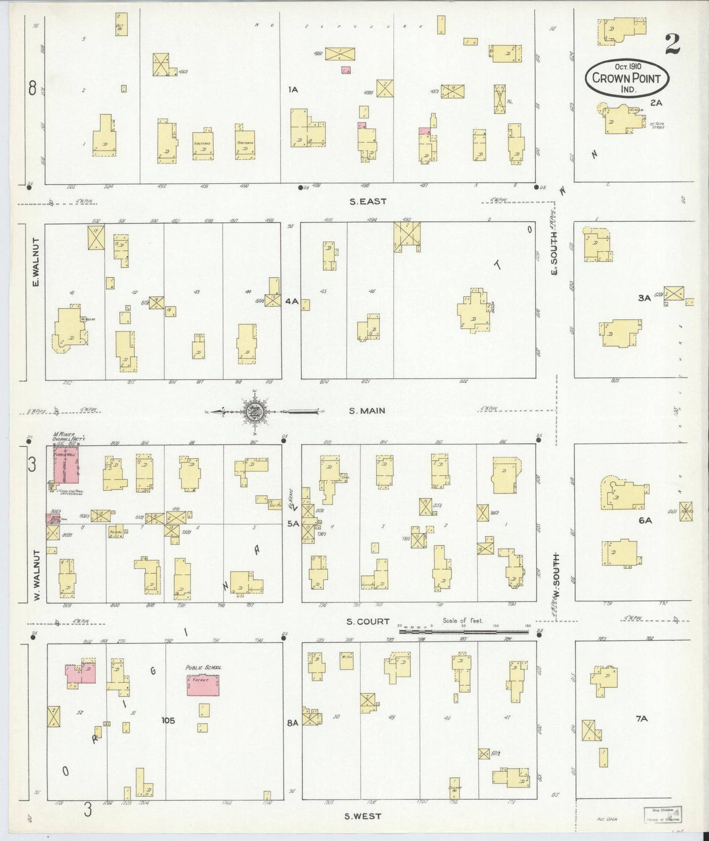 Sanborn Fire Insurance Map from Crown Point, Lake County, Indiana (1910), Sheet #0002 - Historic Sanborn Fire Insurance Map Print, vintage old map wall art, antique decor, genealogy gift, Indiana Indiana map