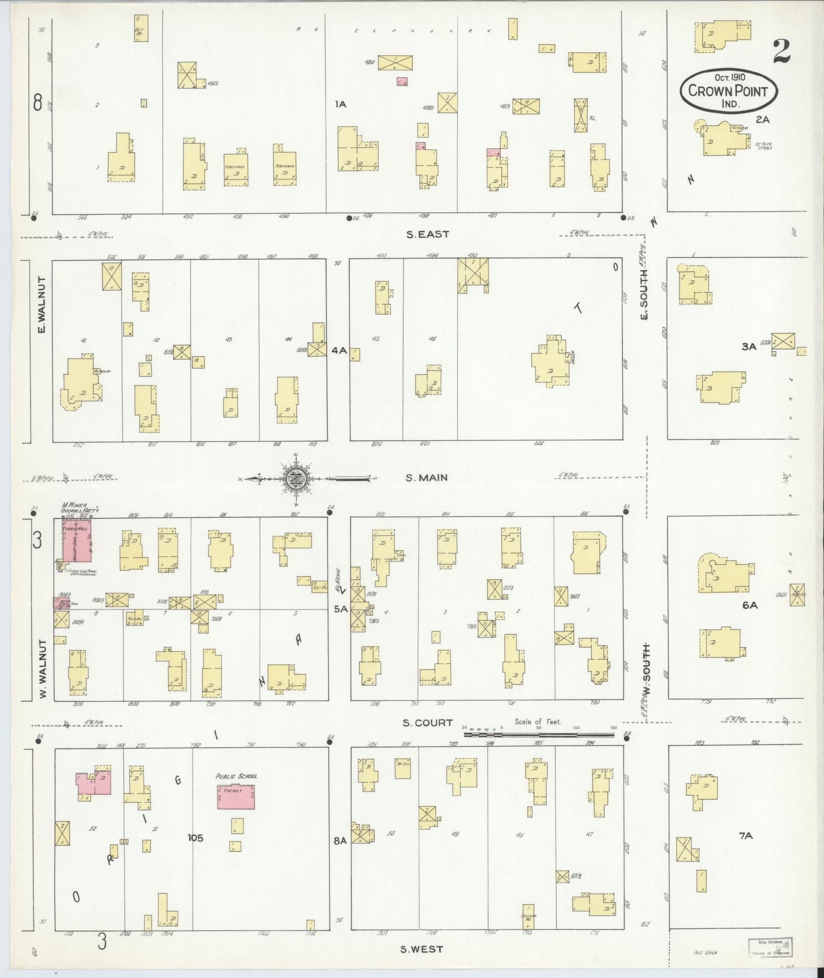 Sanborn Fire Insurance Map from Crown Point, Lake County, Indiana (1910), Sheet #0002 - Historic Sanborn Fire Insurance Map Print, vintage old map wall art, antique decor, genealogy gift, Indiana Indiana map