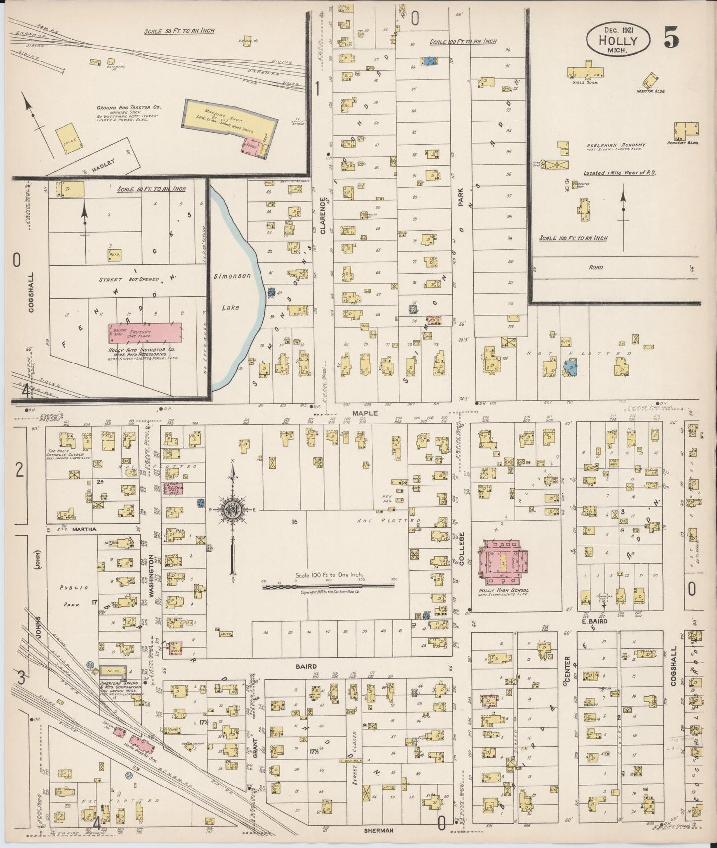 Sanborn Fire Insurance Map from Holly, Oakland County, Michigan (1921), Sheet #0005 - Historic Sanborn Fire Insurance Map Print, vintage old map wall art, antique decor, genealogy gift, Michigan Michigan map