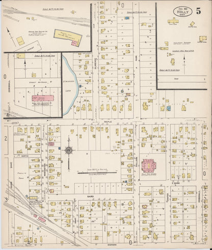Sanborn Fire Insurance Map from Holly, Oakland County, Michigan (1921), Sheet #0005 - Historic Sanborn Fire Insurance Map Print, vintage old map wall art, antique decor, genealogy gift, Michigan Michigan map
