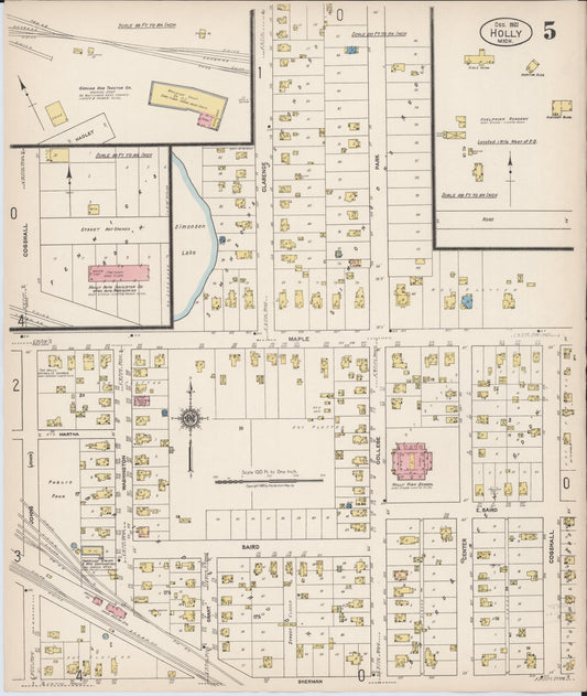 Sanborn Fire Insurance Map from Holly, Oakland County, Michigan (1921), Sheet #0005 - Historic Sanborn Fire Insurance Map Print, vintage old map wall art, antique decor, genealogy gift, Michigan Michigan map