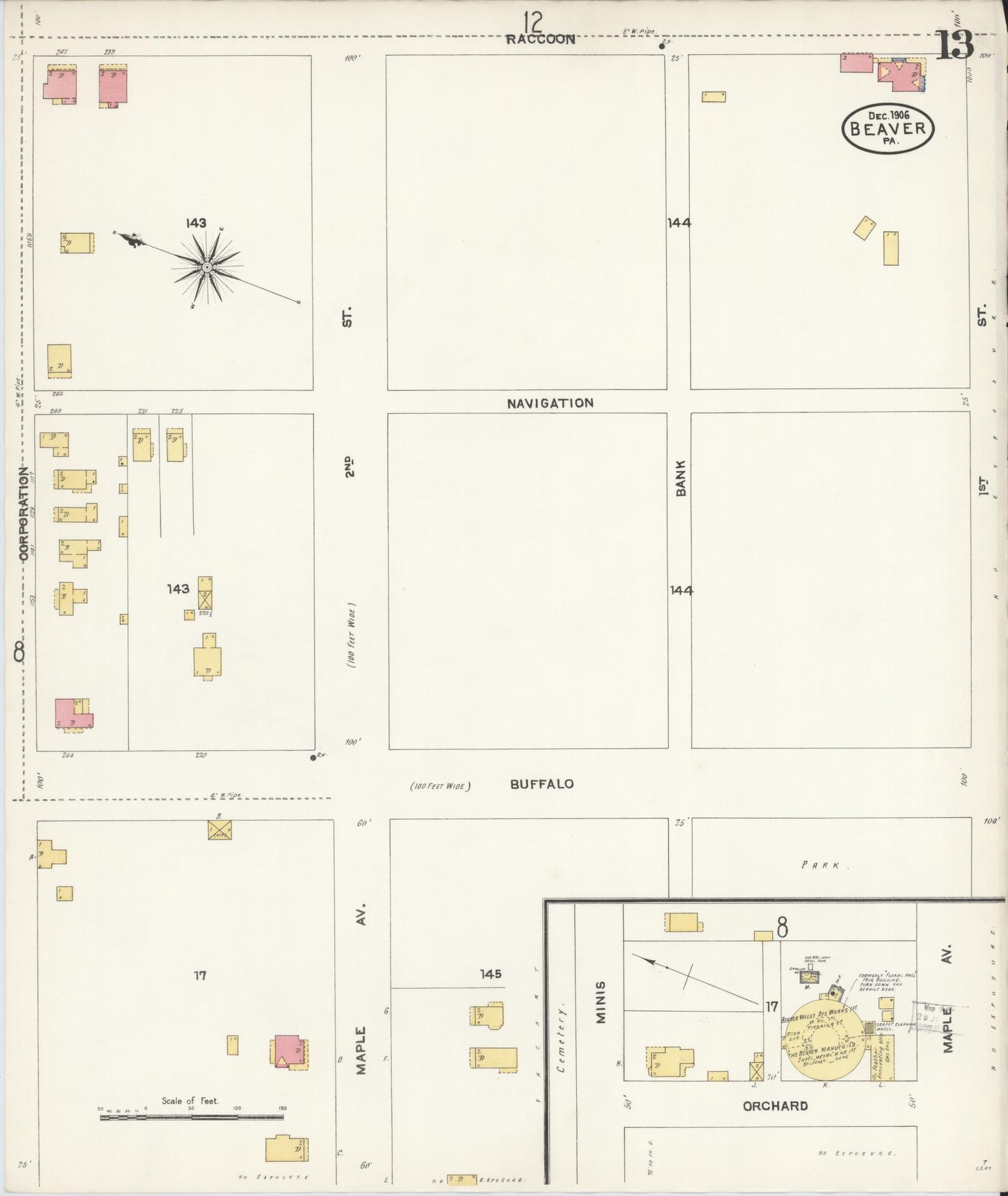 Sanborn Fire Insurance Map from Beaver, Beaver County, Pennsylvania (1906), Sheet #0013 - Historic Sanborn Fire Insurance Map Print, vintage old map wall art, antique decor, genealogy gift, Pennsylvania Pennsylvania map
