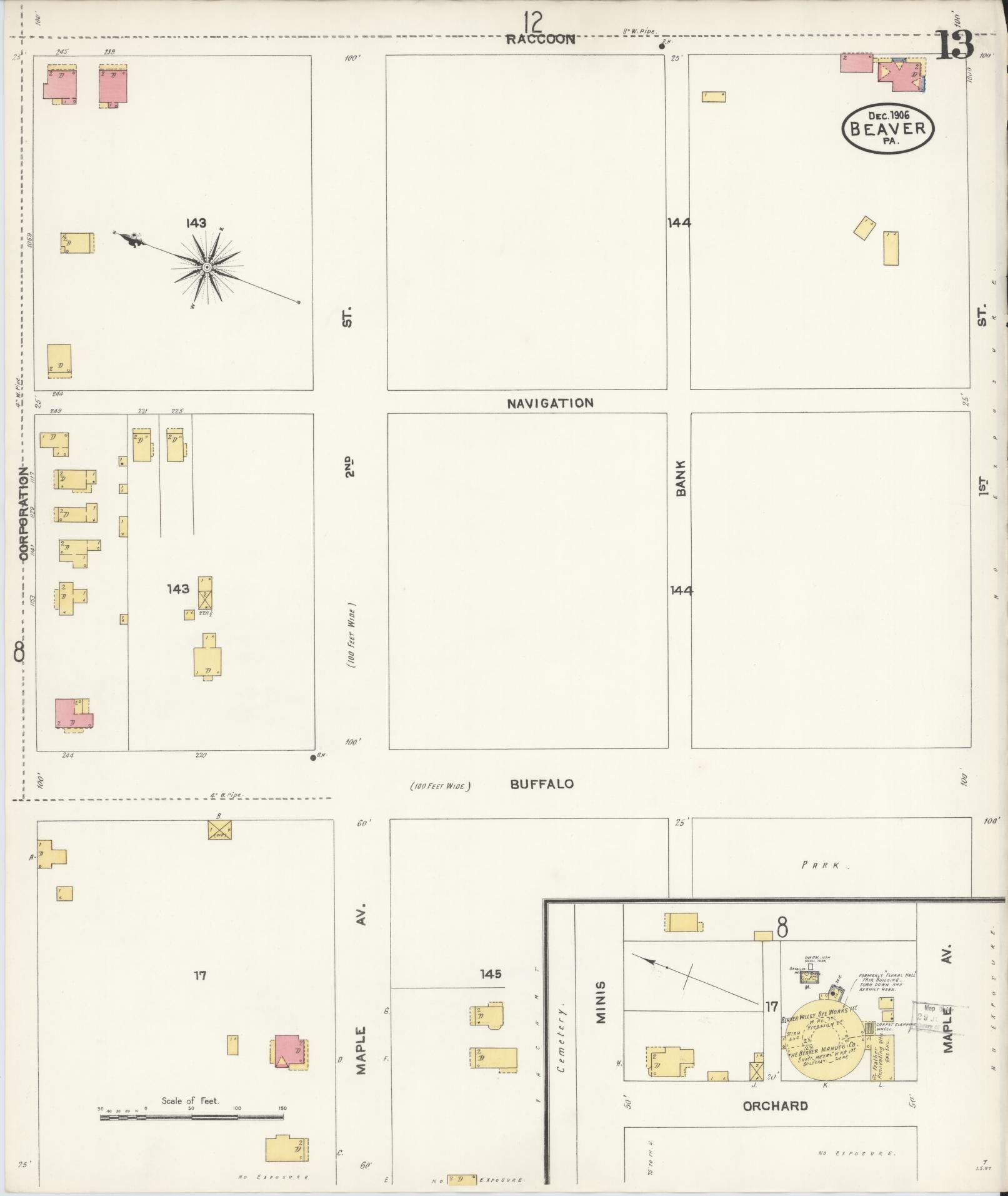 Sanborn Fire Insurance Map from Beaver, Beaver County, Pennsylvania (1906), Sheet #0013 - Historic Sanborn Fire Insurance Map Print, vintage old map wall art, antique decor, genealogy gift, Pennsylvania Pennsylvania map