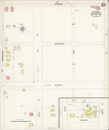 Sanborn Fire Insurance Map from Beaver, Beaver County, Pennsylvania (1906), Sheet #0013 - Historic Sanborn Fire Insurance Map Print, vintage old map wall art, antique decor, genealogy gift, Pennsylvania Pennsylvania map