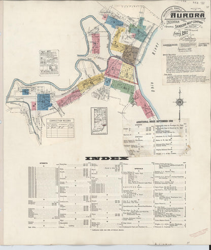 Sanborn Fire Insurance Map from Aurora, Dearborn County, Indiana (1935), Sheet #0001 - Complete Map Set gallery image, historic Sanborn map, vintage wall art, Indiana Indiana