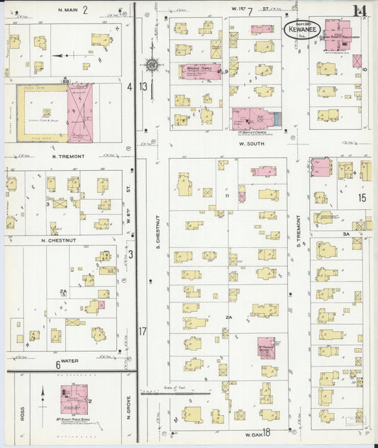 Sanborn Fire Insurance Map from Kewanee, Henry County, Illinois (1910), Sheet #0014 - Historic Sanborn Fire Insurance Map Print, vintage old map wall art, antique decor, genealogy gift, Illinois Illinois map