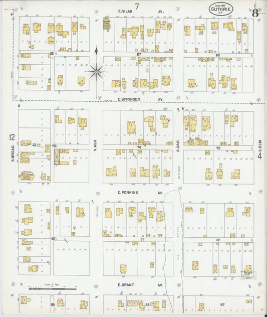 Sanborn Fire Insurance Map from Guthrie, Logan County, Oklahoma (1901), Sheet #0008 - Historic Sanborn Fire Insurance Map Print, vintage old map wall art, antique decor, genealogy gift, Oklahoma Oklahoma map