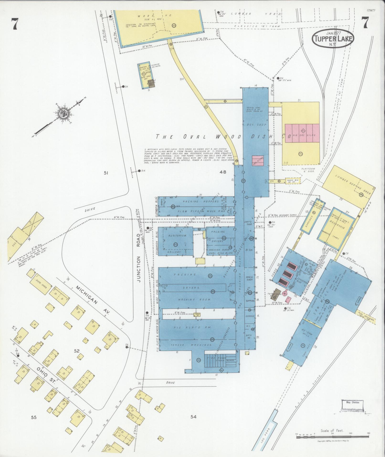 Sanborn Fire Insurance Map from Tupper Lake, Franklin County, New York (1927), Sheet #0007 - Complete Map Set gallery image, historic Sanborn map, vintage wall art, New York New York