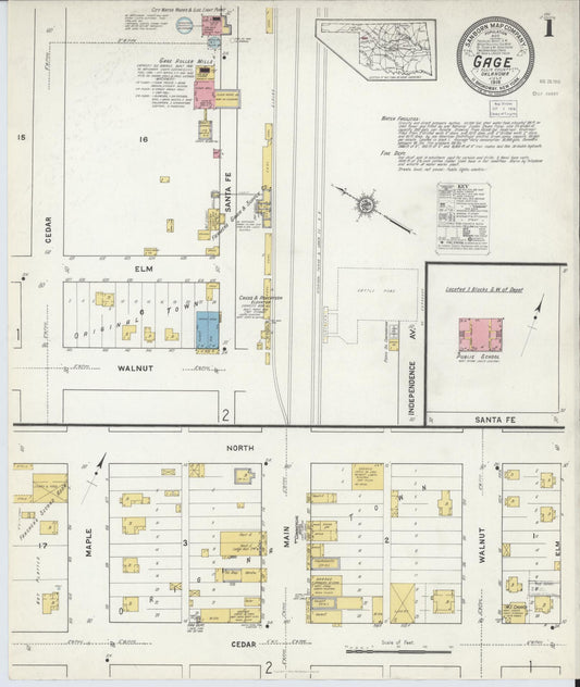 Sanborn Fire Insurance Map from Gage, Ellis County, Oklahoma (1916), Sheet #0001 - Complete Map Set gallery image, historic Sanborn map, vintage wall art, Oklahoma Oklahoma