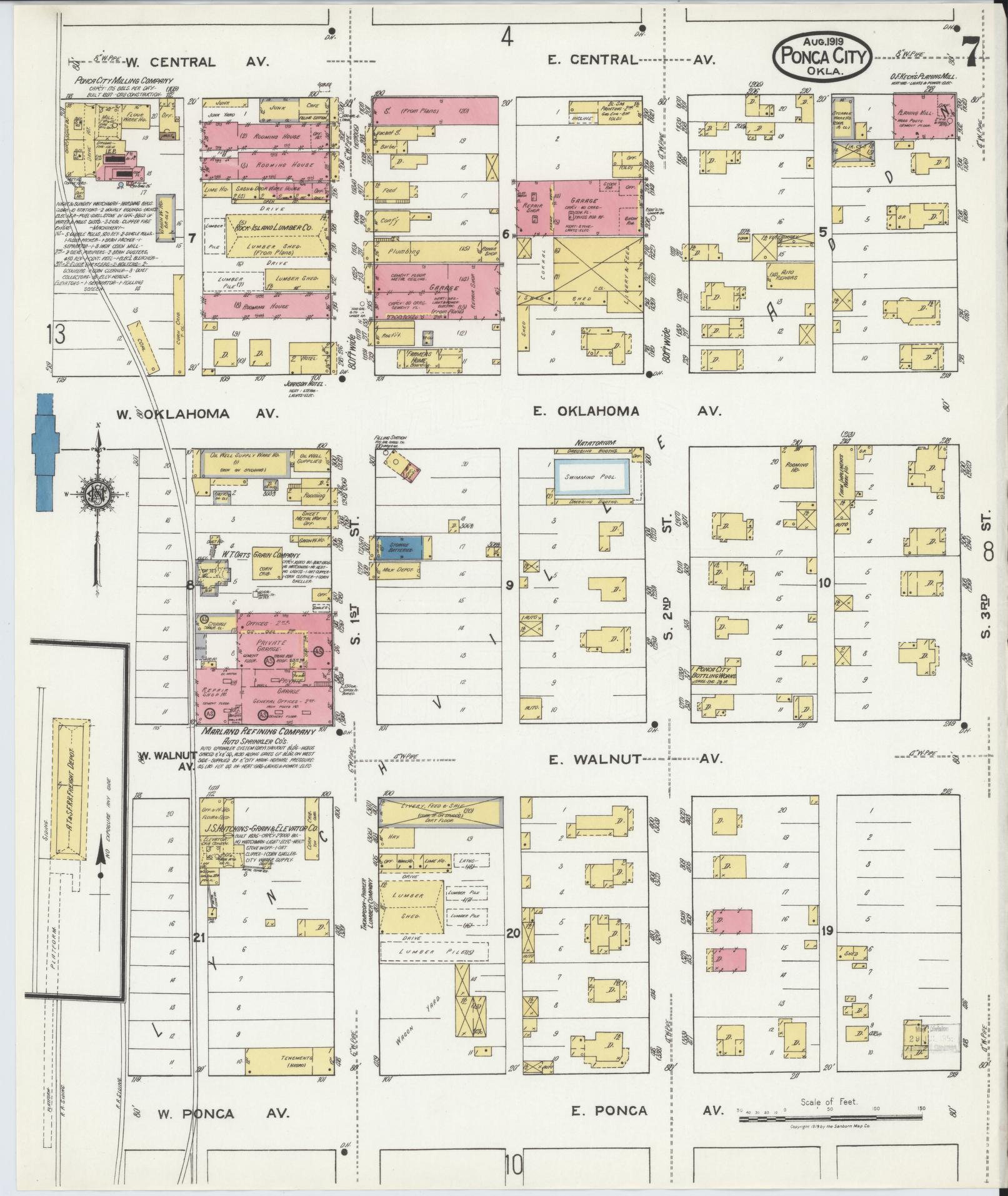 Sanborn Fire Insurance Map from Ponca City, Kay County, Oklahoma (1919), Sheet #0007 - Historic Sanborn Fire Insurance Map Print, vintage old map wall art, antique decor, genealogy gift, Oklahoma Oklahoma map