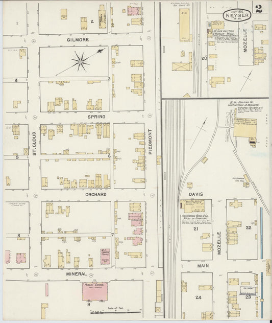 Sanborn Fire Insurance Map from Keyser, Mineral County, West Virginia (1892), Sheet #0002 - Historic Sanborn Fire Insurance Map Print, vintage old map wall art, antique decor, genealogy gift, West Virginia West Virginia map
