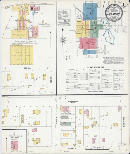 Sanborn Fire Insurance Map from Hillsboro, Montgomery County, Illinois (1906), Sheet #0001 - Historic Sanborn Fire Insurance Map Print, vintage old map wall art, antique decor, genealogy gift, Illinois Illinois map