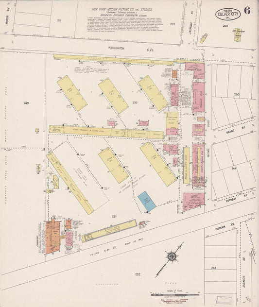 Sanborn Fire Insurance Map from Culver City, Los Angeles County, California (1919), Sheet #0006 - Historic Sanborn Fire Insurance Map Print, vintage old map wall art, antique decor, genealogy gift, California California map