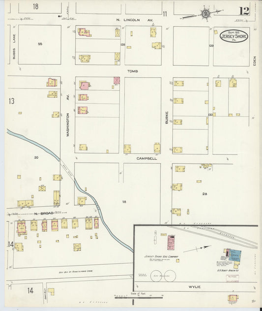 Sanborn Fire Insurance Map from Jersey Shore, Lycoming County, Pennsylvania (1913), Sheet #0012 - Historic Sanborn Fire Insurance Map Print, vintage old map wall art, antique decor, genealogy gift, Pennsylvania Pennsylvania map