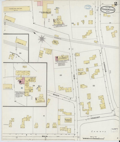 Sanborn Fire Insurance Map from Foxboro, Norfolk County, Massachusetts (1894), Sheet #0002 - Complete Map Set gallery image, historic Sanborn map, vintage wall art, Massachusetts Massachusetts