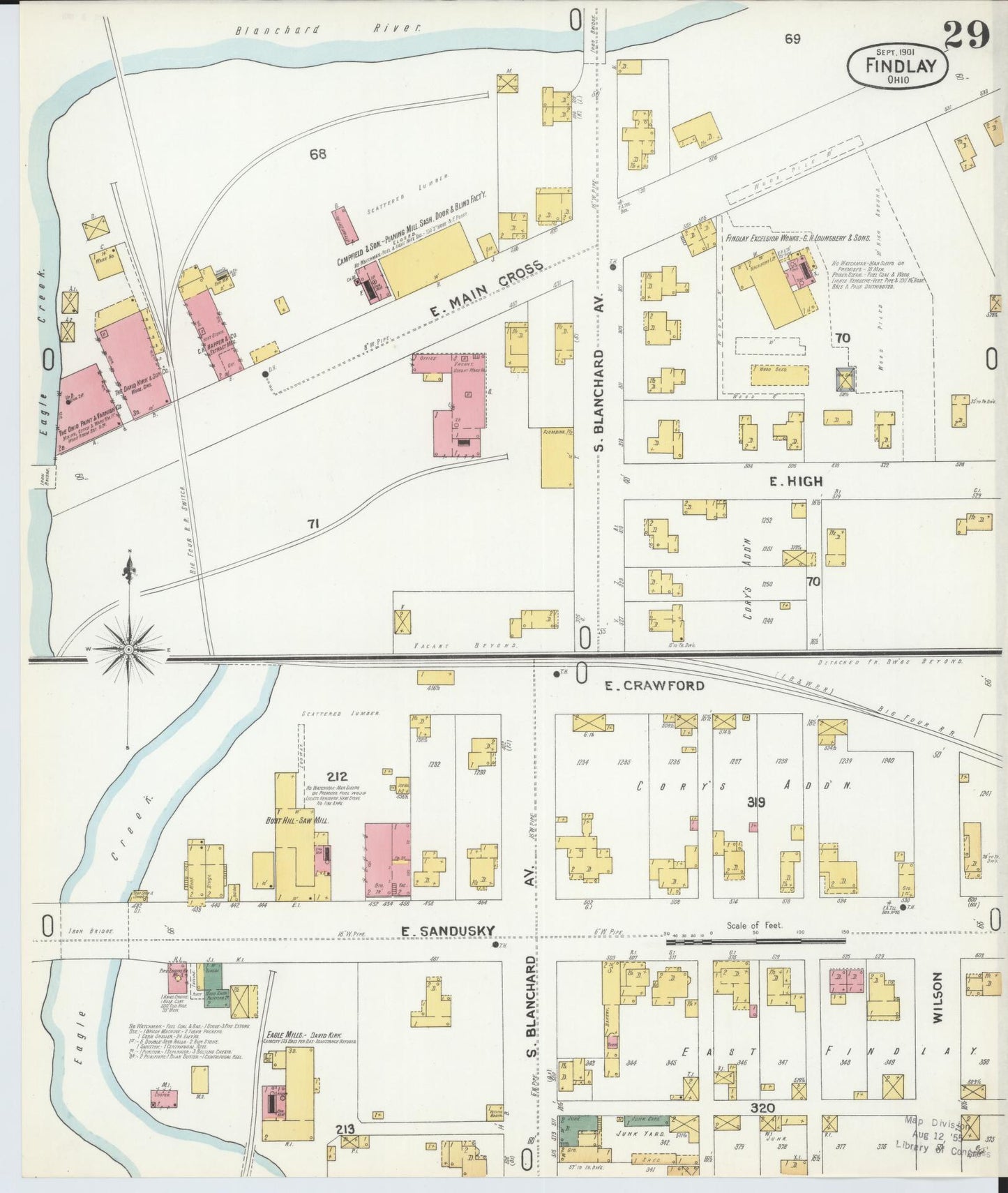 Sanborn Fire Insurance Map from Findlay, Hancock County, Ohio (1901), Sheet #0029 - Historic Sanborn Fire Insurance Map Print, vintage old map wall art, antique decor, genealogy gift, Ohio Ohio map