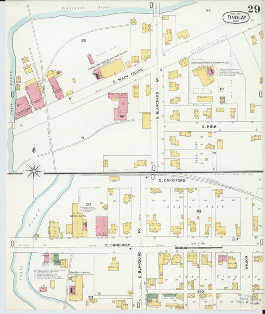 Sanborn Fire Insurance Map from Findlay, Hancock County, Ohio (1901), Sheet #0029 - Historic Sanborn Fire Insurance Map Print, vintage old map wall art, antique decor, genealogy gift, Ohio Ohio map