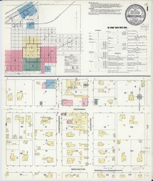 Sanborn Fire Insurance Map from Harrisonville, Cass County, Missouri (1909), Sheet #0001 - Historic Sanborn Fire Insurance Map Print, vintage old map wall art, antique decor, genealogy gift, Missouri Missouri map