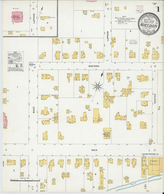 Sanborn Fire Insurance Map from Macedon, Wayne County, New York (1906), Sheet #0001 - Complete Map Set gallery image, historic Sanborn map, vintage wall art, New York New York