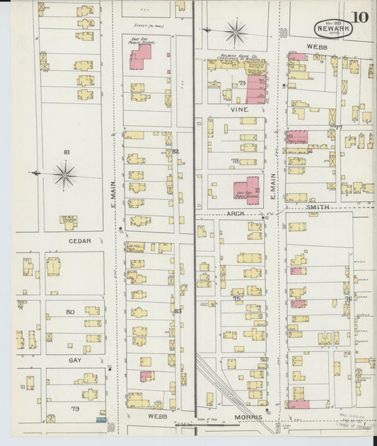 Sanborn Fire Insurance Map from Newark, Licking County, Ohio (1893), Sheet #0010 - Historic Sanborn Fire Insurance Map Print, vintage old map wall art, antique decor, genealogy gift, Ohio Ohio map