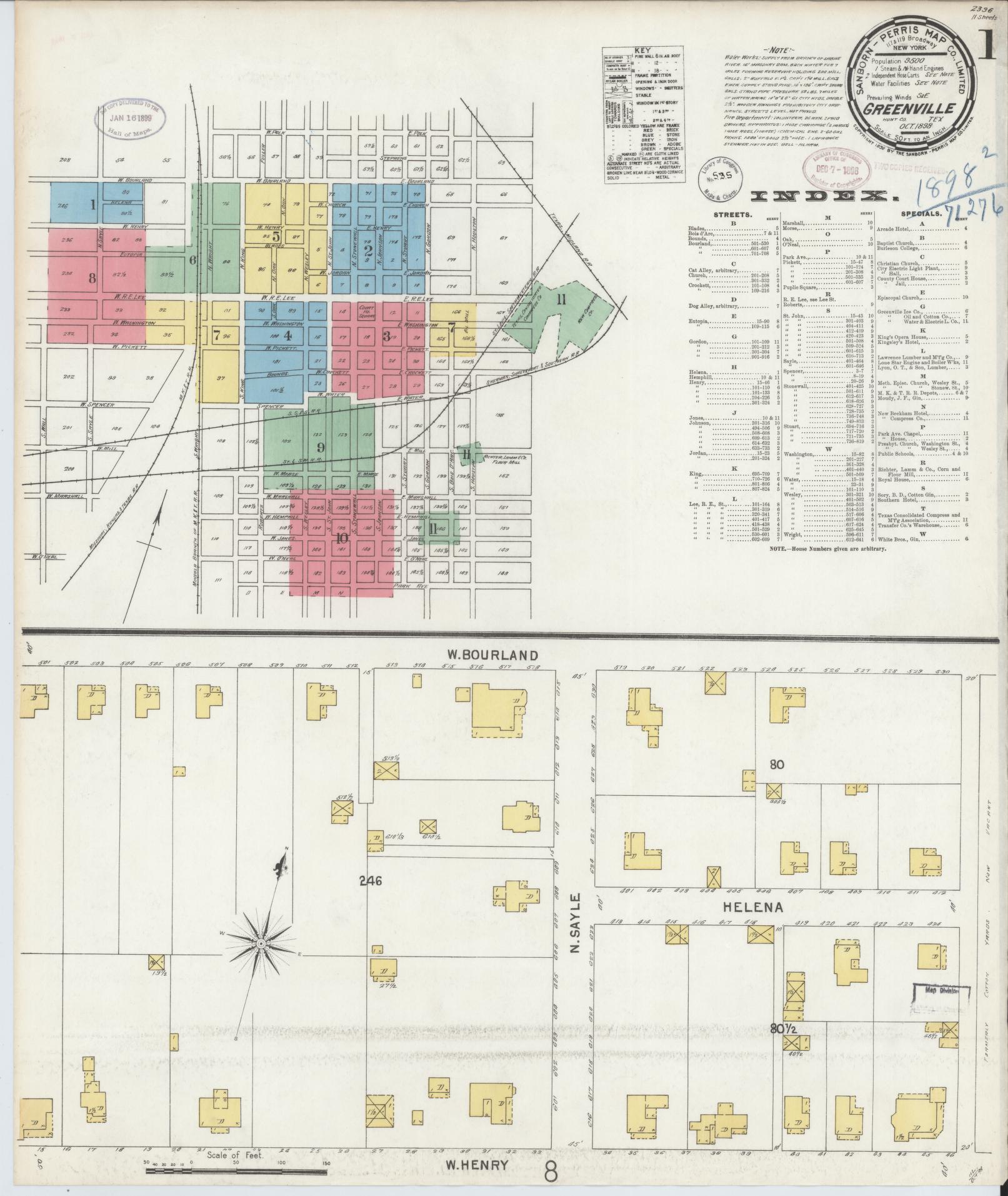 Sanborn Fire Insurance Map from Greenville, Hunt County, Texas. (1898) – Historic Sanborn Fire Insurance Map Print