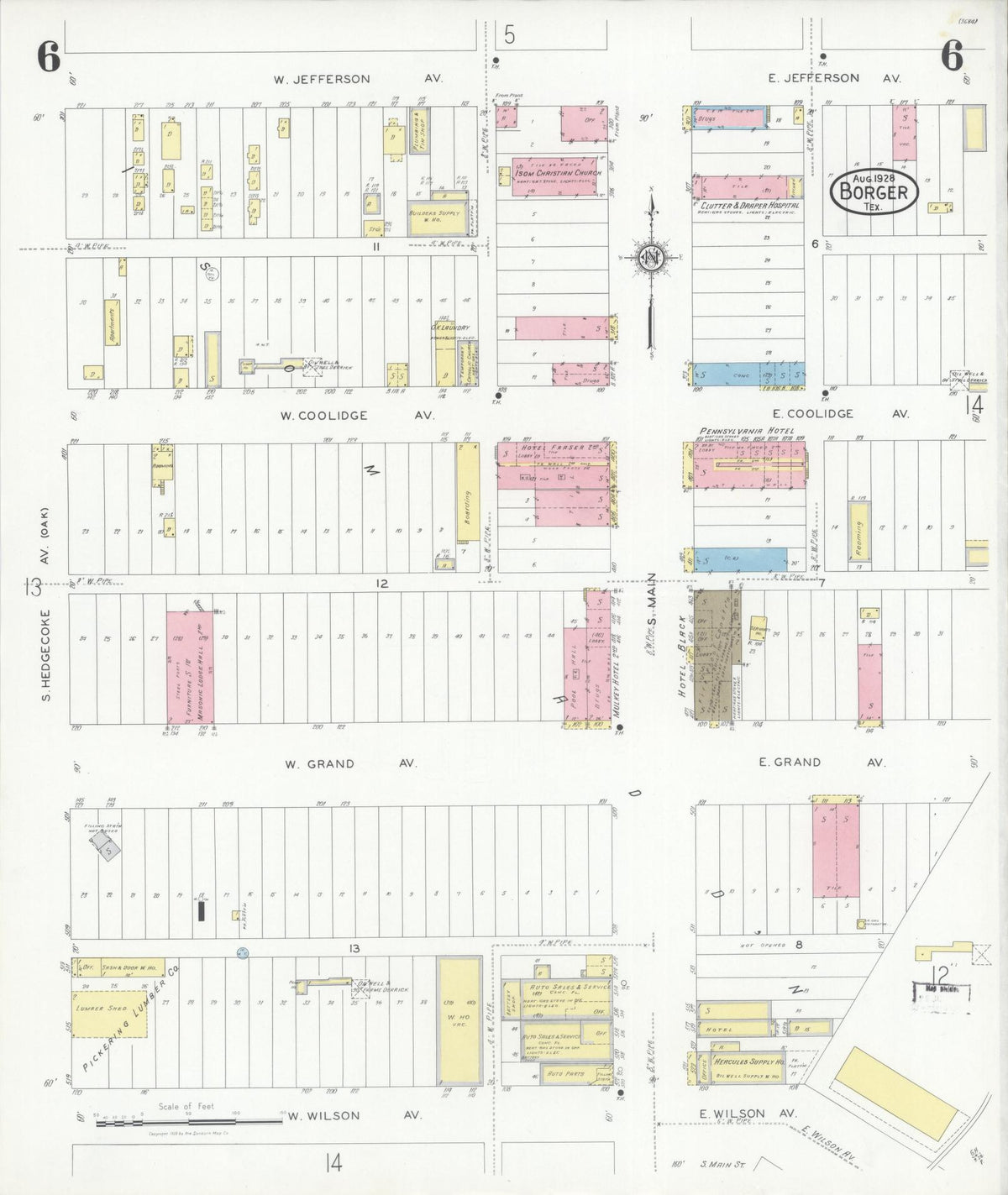 Sanborn Fire Insurance Map from Borger, Hutchinson County, Texas (1928), Sheet #0006 - Complete Map Set gallery image, historic Sanborn map, vintage wall art, Texas Texas