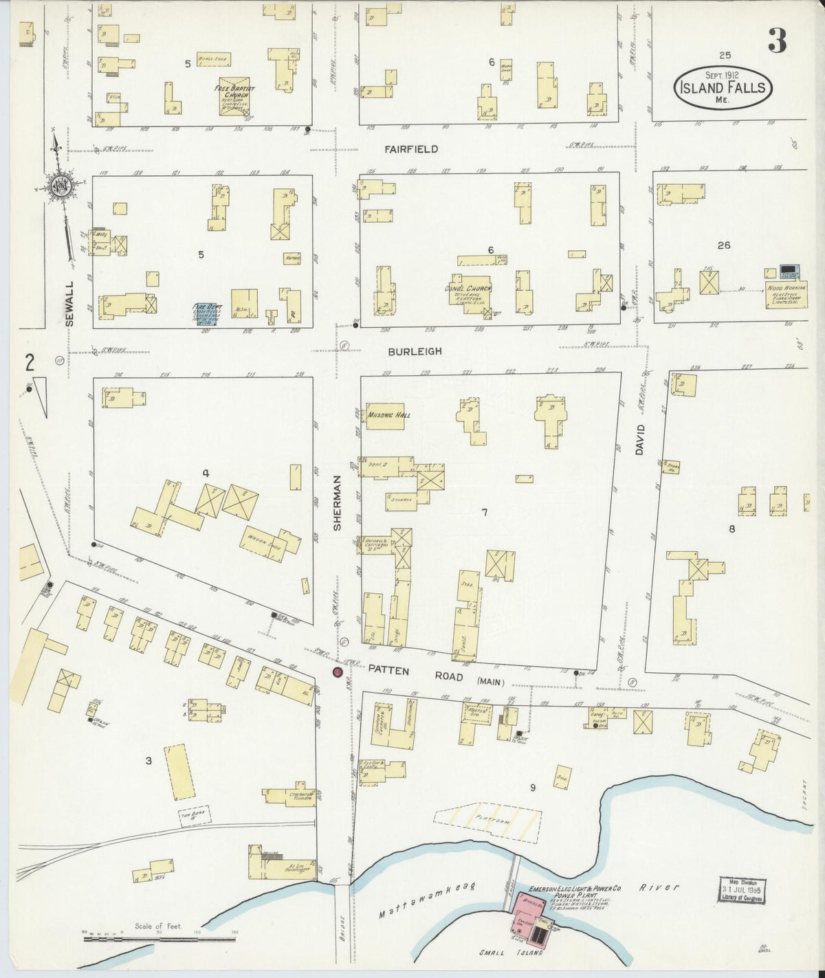 Sanborn Fire Insurance Map from Island Falls, Aroostook County, Maine (1912), Sheet #0003 - Complete Map Set gallery image, historic Sanborn map, vintage wall art, Maine Maine