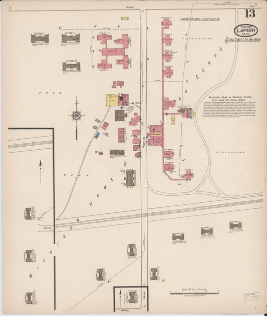 Sanborn Fire Insurance Map from Lapeer, Lapeer County, Michigan (1922), Sheet #0013 - Historic Sanborn Fire Insurance Map Print, vintage old map wall art, antique decor, genealogy gift, Michigan Michigan map