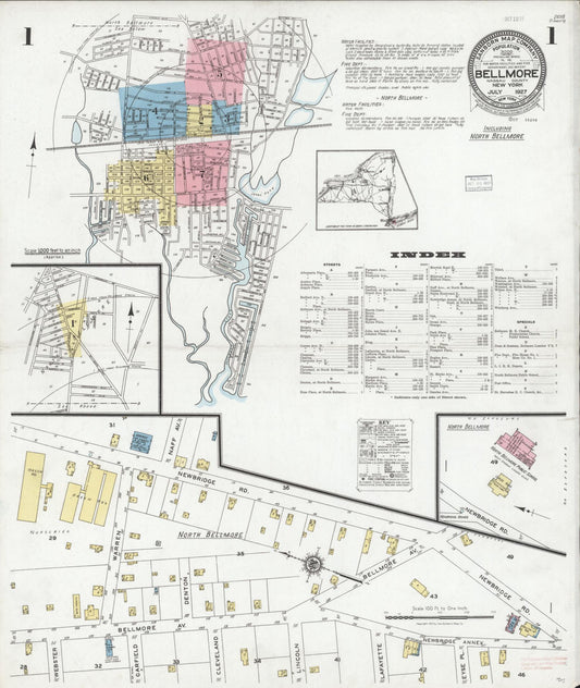 Sanborn Fire Insurance Map from Bellmore, Nassau County, New York (1927), Sheet #0001 - Historic Sanborn Fire Insurance Map Print, vintage old map wall art, antique decor, genealogy gift, New York New York map