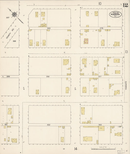 Sanborn Fire Insurance Map from Madera, Madera County, California (1912), Sheet #0012 - Historic Sanborn Fire Insurance Map Print, vintage old map wall art, antique decor, genealogy gift, California California map