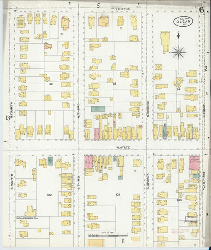 Sanborn Fire Insurance Map from Olean, Cattaraugus County, New York (1904), Sheet #0006 - Complete Map Set gallery image, historic Sanborn map, vintage wall art, New York New York