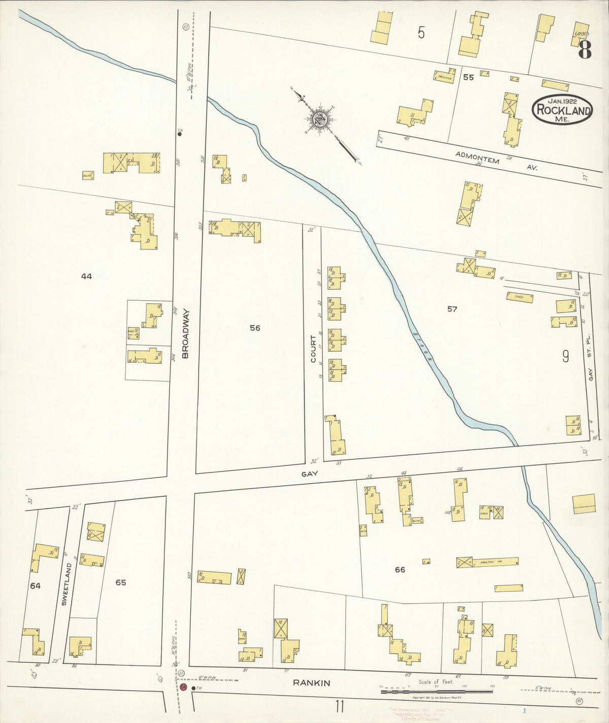Sanborn Fire Insurance Map from Rockland, Knox County, Maine (1922), Sheet #0008 - Complete Map Set gallery image, historic Sanborn map, vintage wall art, Maine Maine