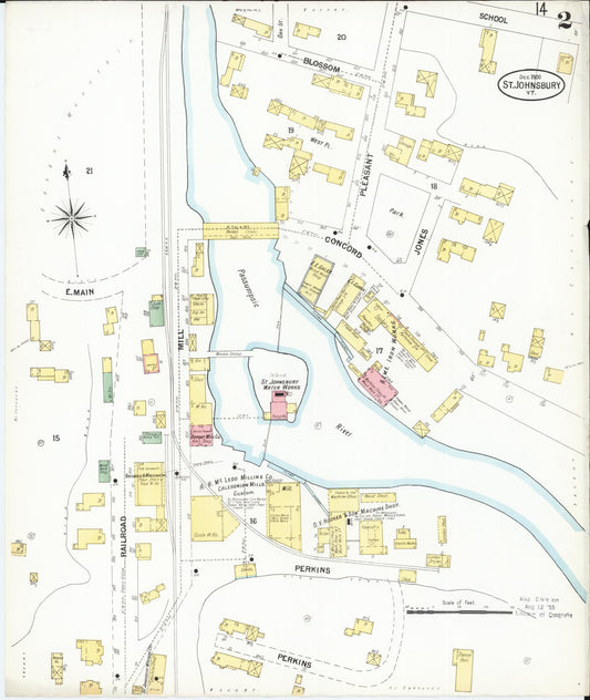 Sanborn Fire Insurance Map from Saint Johnsbury, Caledonia County, Vermont (1900), Sheet #0002 - Historic Sanborn Fire Insurance Map Print, vintage old map wall art, antique decor, genealogy gift, Vermont Vermont map