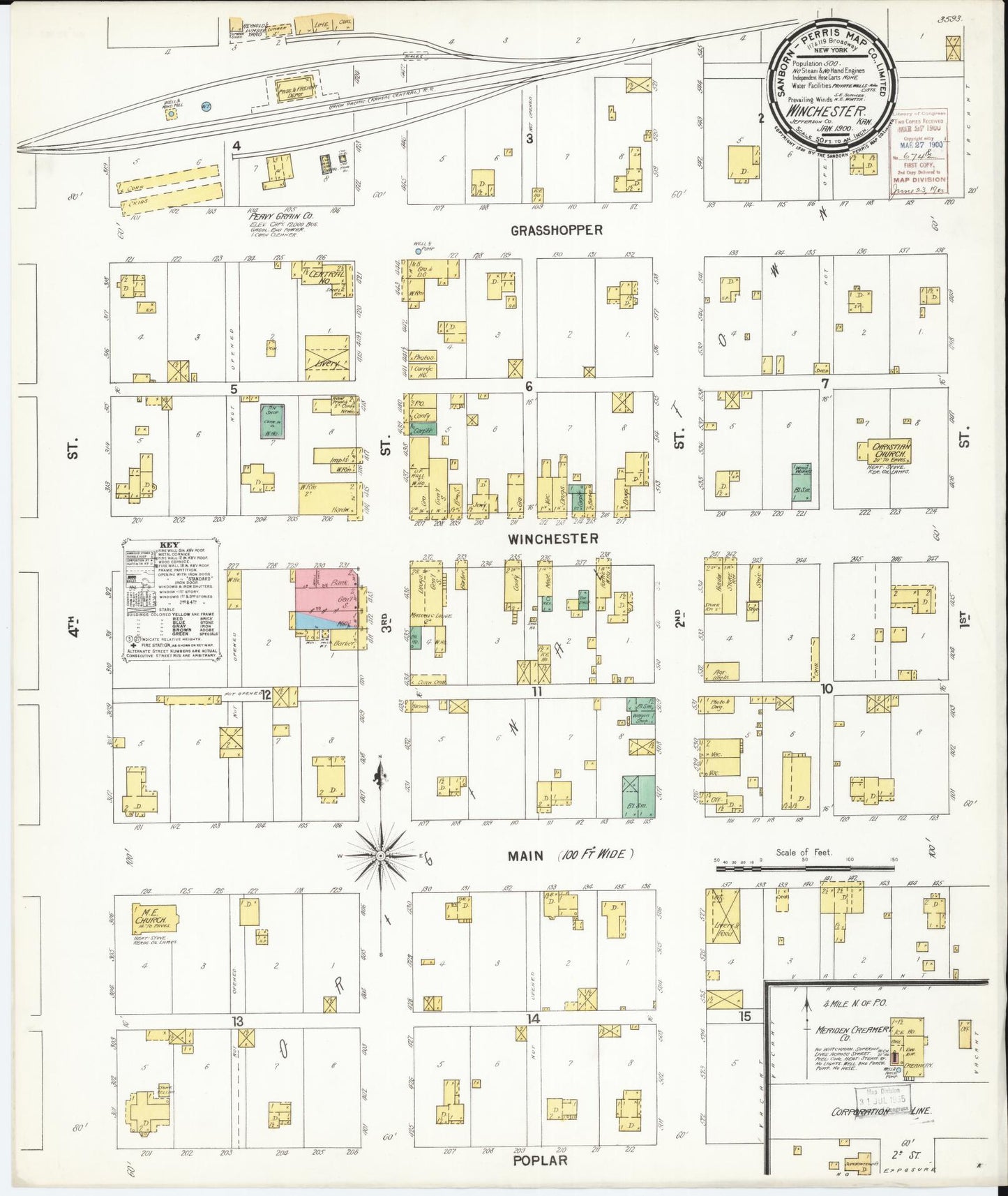 Sanborn Fire Insurance Map from Winchester, Jefferson County, Kansas (1900), Sheet #0001 - Historic Sanborn Fire Insurance Map Print, vintage old map wall art, antique decor, genealogy gift, Kansas Kansas map