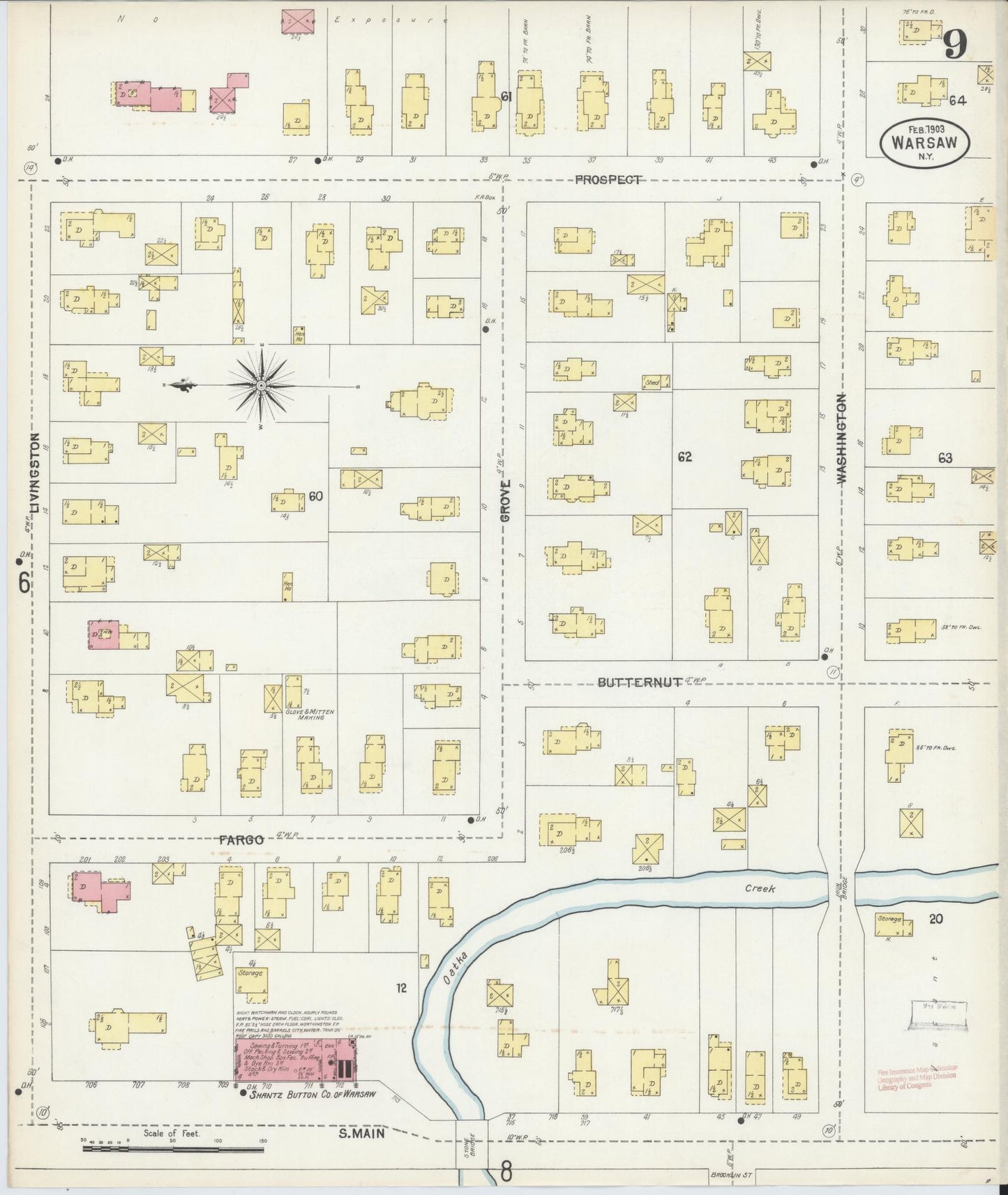 Sanborn Fire Insurance Map from Warsaw, Wyoming County, New York (1903), Sheet #0009 - Complete Map Set gallery image, historic Sanborn map, vintage wall art, Warsaw Wyoming
