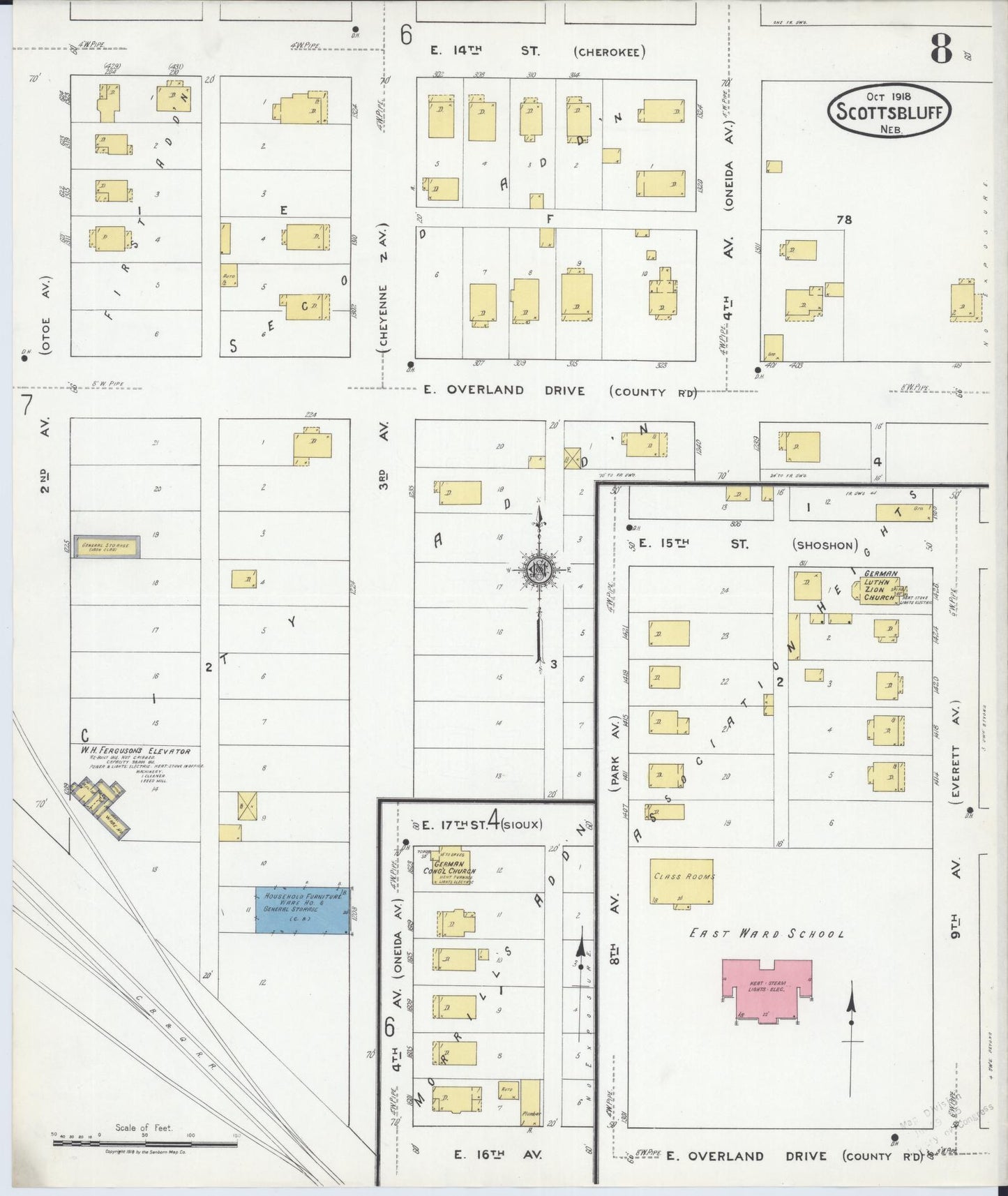 Sanborn Fire Insurance Map from Scottsbluff, Scotts Bluff County, Nebraska (1918), Sheet #0008 - Complete Map Set gallery image, historic Sanborn map, vintage wall art, Nebraska Nebraska