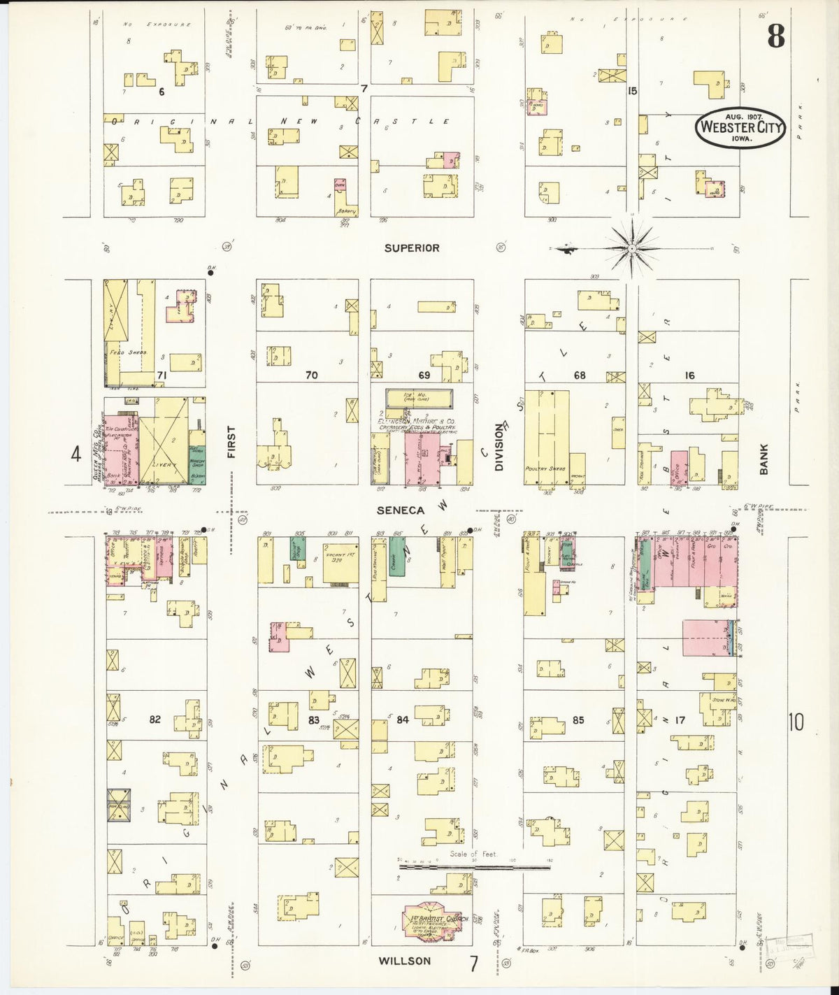 Sanborn Fire Insurance Map from Webster City, Hamilton County, Iowa (1907), Sheet #0008 - Historic Sanborn Fire Insurance Map Print, vintage old map wall art