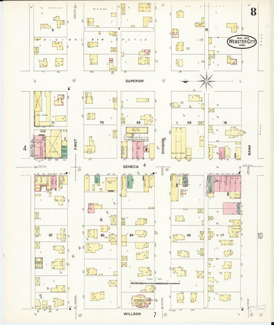 Sanborn Fire Insurance Map from Webster City, Hamilton County, Iowa (1907), Sheet #0008 - Historic Sanborn Fire Insurance Map Print, vintage old map wall art