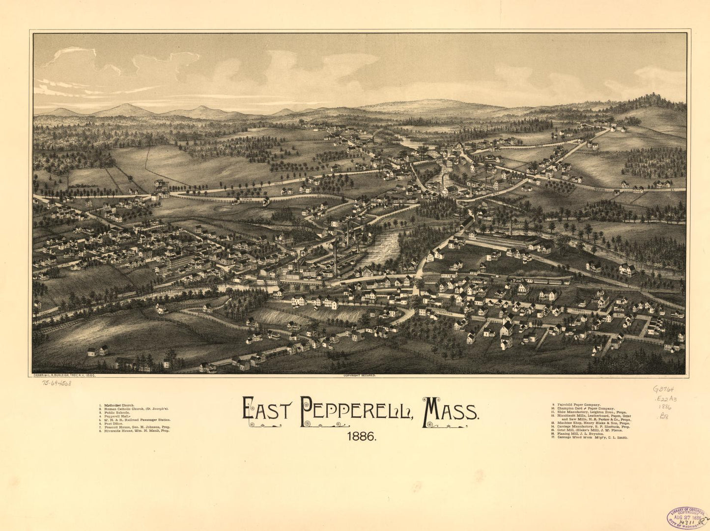 East Pepperell, Mass. 1886. (1886) – Historic Bird’s-Eye View Panorama Print