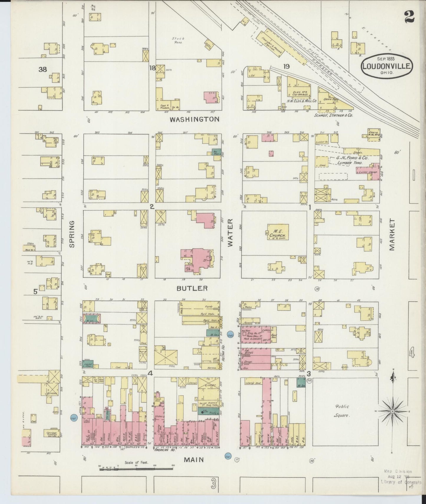 Sanborn Fire Insurance Map from Loudonville, Ashland County, Ohio (1893), Sheet #0002 - Complete Map Set gallery image, historic Sanborn map, vintage wall art, Ohio Ohio