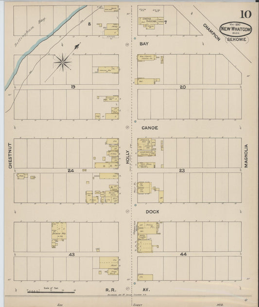 Sanborn Fire Insurance Map from New Whatcom, Whatcom County, Washington (1890), Sheet #0010 - Historic Sanborn Fire Insurance Map Print, vintage old map wall art, antique decor, genealogy gift, Washington Washington map