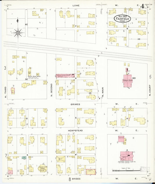 Sanborn Fire Insurance Map from Fairfield, Jefferson County, Iowa (1907), Sheet #0004 - Historic Sanborn Fire Insurance Map Print, vintage old map wall art