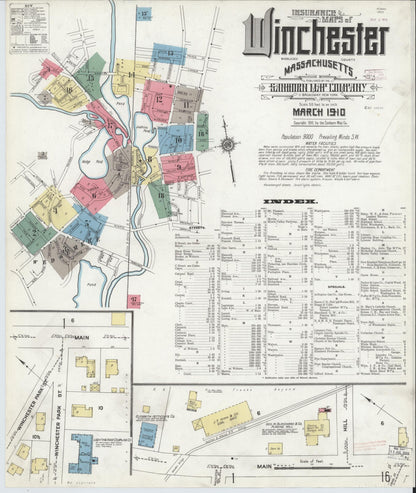 Sanborn Fire Insurance Map from Winchester, Middlesex County, Massachusetts (1910), Sheet #0001 - Complete Map Set gallery image, historic Sanborn map, vintage wall art, Massachusetts Massachusetts