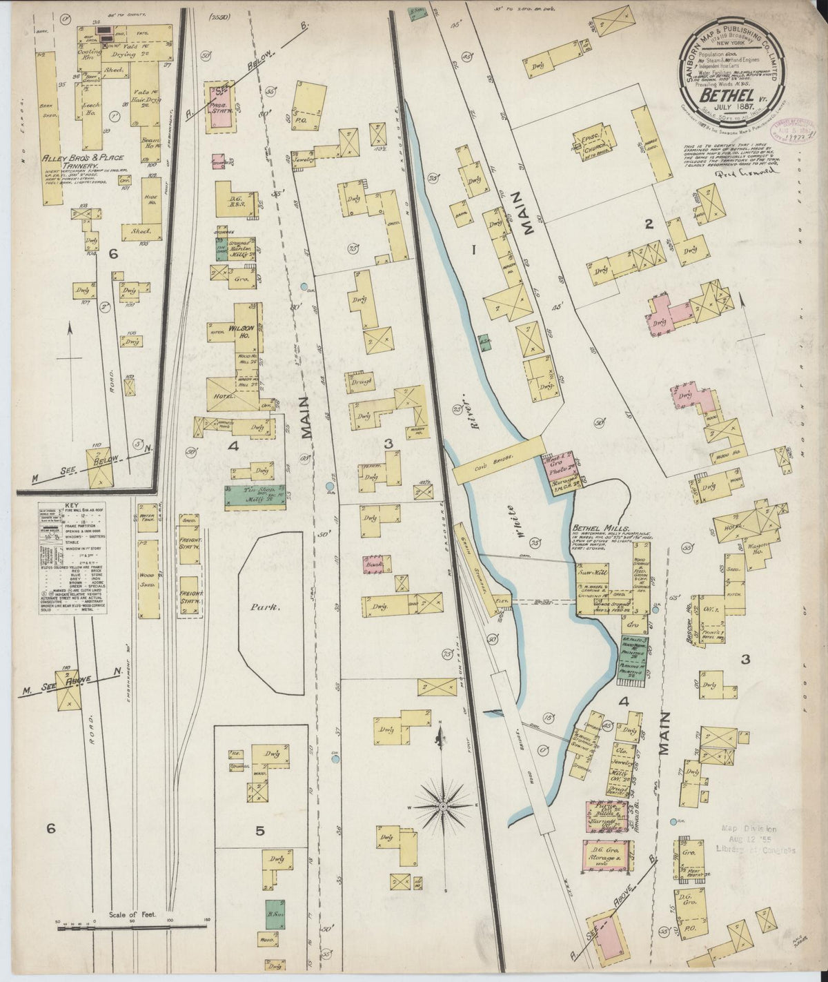 Sanborn Fire Insurance Map from Bethel, Windsor County, Vermont (1887), Sheet #0001 - Historic Sanborn Fire Insurance Map Print, vintage old map wall art, antique decor, genealogy gift, Vermont Vermont map
