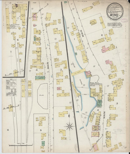Sanborn Fire Insurance Map from Bethel, Windsor County, Vermont (1887), Sheet #0001 - Historic Sanborn Fire Insurance Map Print, vintage old map wall art, antique decor, genealogy gift, Vermont Vermont map