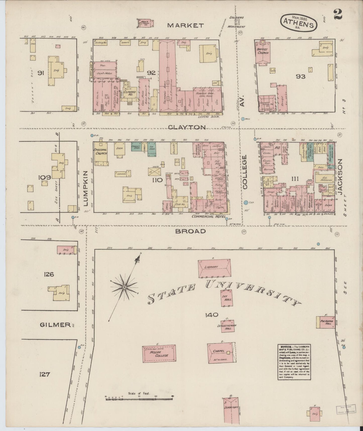 Sanborn Fire Insurance Map from Athens, Clarke County, Georgia (1885), Sheet #0002 - Complete Map Set gallery image, historic Sanborn map, vintage wall art, Georgia Georgia