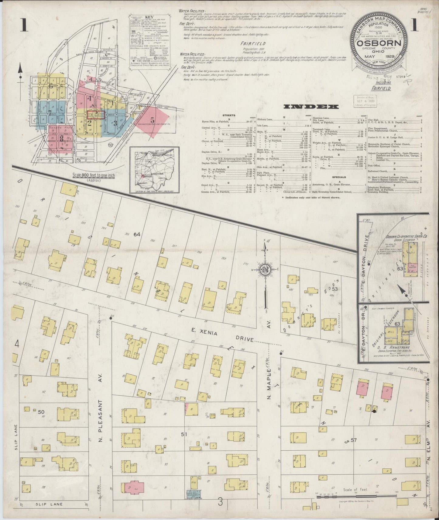 Sanborn Fire Insurance Map from Osborn, Greene County, Ohio (1929), Sheet #0001 - Complete Map Set gallery image, historic Sanborn map, vintage wall art, Ohio Ohio