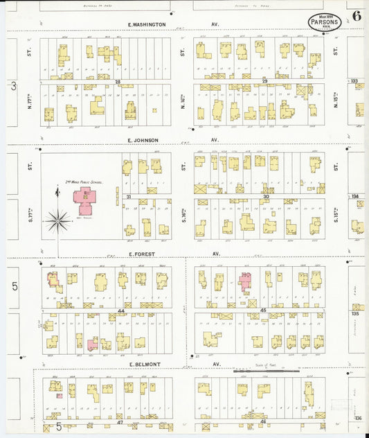 Sanborn Fire Insurance Map from Parsons, Labette County, Kansas (1899), Sheet #0006 - Historic Sanborn Fire Insurance Map Print, vintage old map wall art, antique decor, genealogy gift, Kansas Kansas map