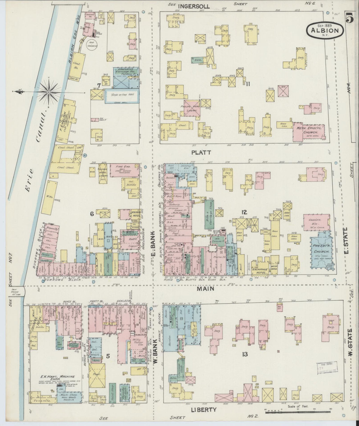 Sanborn Fire Insurance Map from Albion, Orleans County, New York (1889), Sheet #0005 - Complete Map Set gallery image, historic Sanborn map, vintage wall art, New York New York