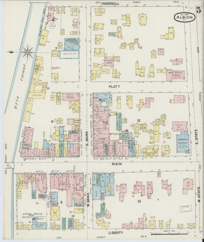 Sanborn Fire Insurance Map from Albion, Orleans County, New York (1889), Sheet #0005 - Complete Map Set gallery image, historic Sanborn map, vintage wall art, New York New York